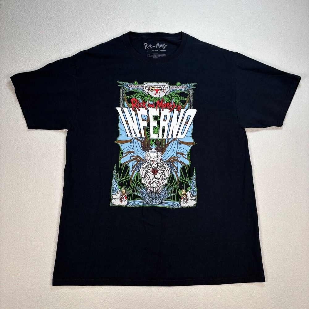 Hot Topic Rick and Morty T-Shirt Men's L Black‎ Inferno 100% Cotton Graphic